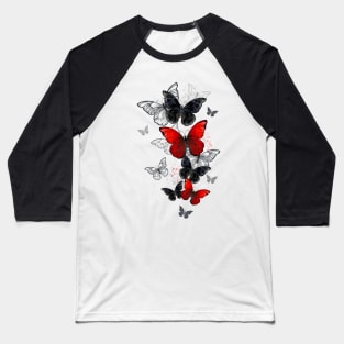 Flying Black and Red Morpho Baseball T-Shirt